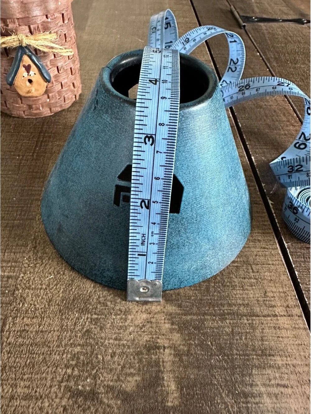 Rustic Birdhouse Tealight Candle Holder Farmhouse Basket Weave Blue Metal Roof